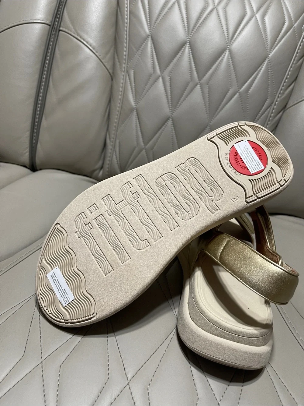 FitFlop F-Mode Go Metallic Gold Adjustable Flatform Sandals - Picture 8 of 10
